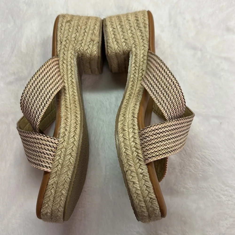 NorthStyle Wedge Block 2” Wedge Espadrille Peach/Shimmer Gold Stitching Size 39